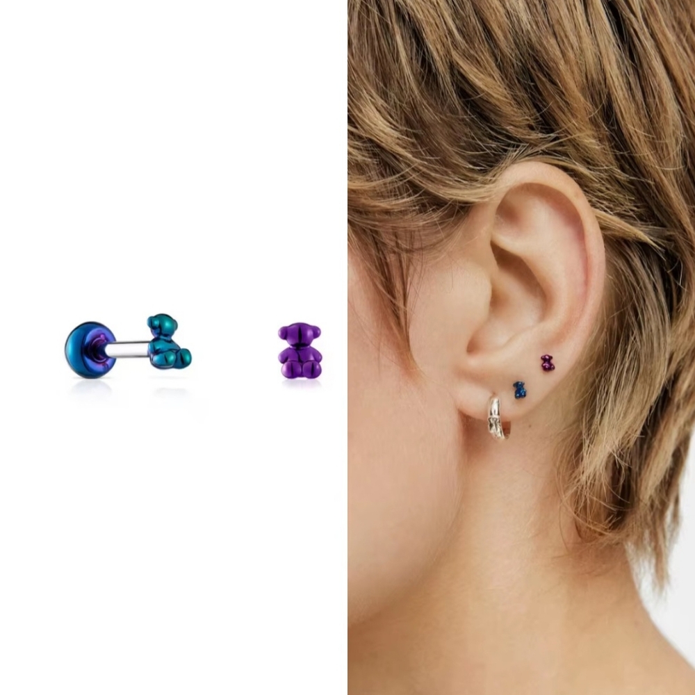 Tous Mini Stud Steel Bear Earrings